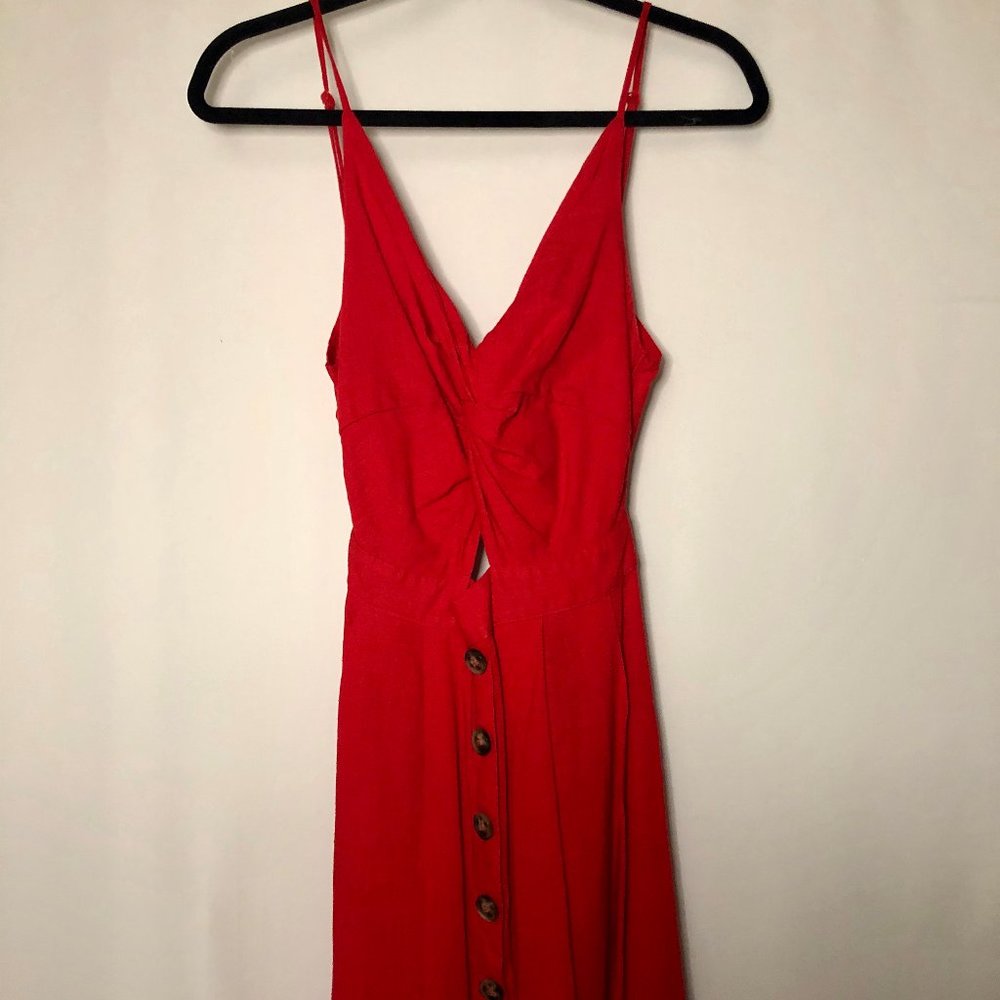 🍀SHEIN Red Dress with Peekaboo Front & Tie Back